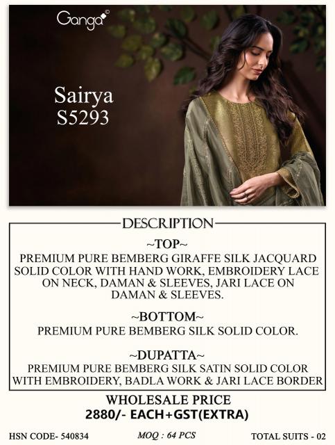 Ganga sairya 5293 chanderi dress material wholesale delhi